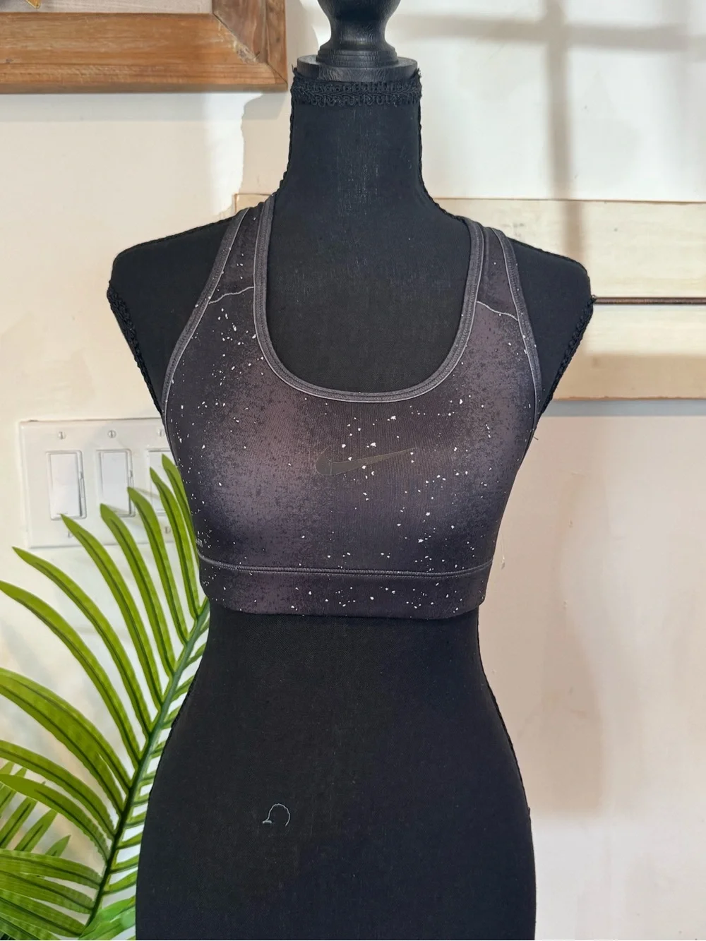 Nike Black Speckled Racerback Sports Bra with Subtle Logo